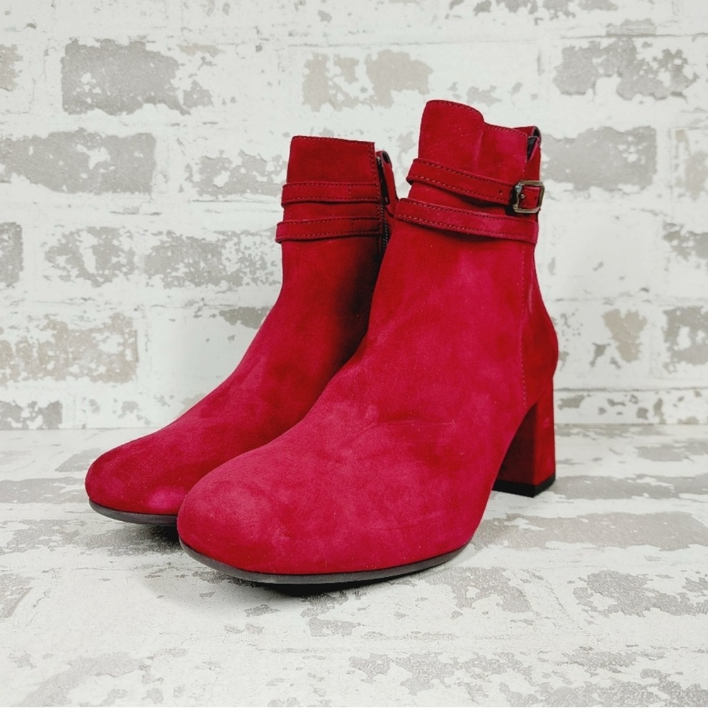 Paul Green Red Ankle Booties with Chunky Heel